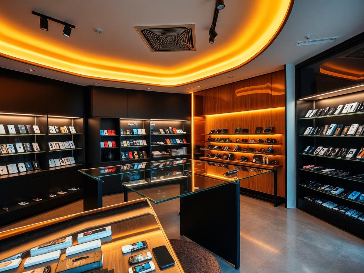 Inside the Mobile Hub store with device and accessory displays
